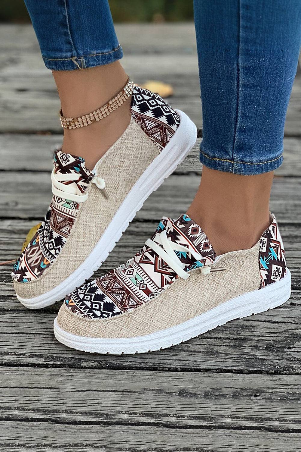 Ashleigh Blue Vintage Aztec Patchwork Lace-up Decor Flat Shoes