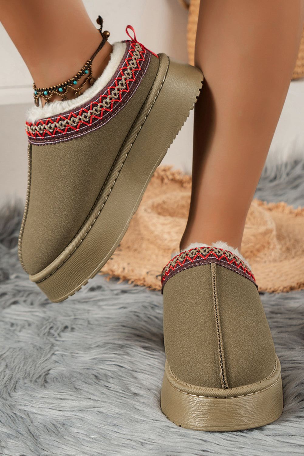 Sage Contrast Print Suede Plush Lined Snow Boots