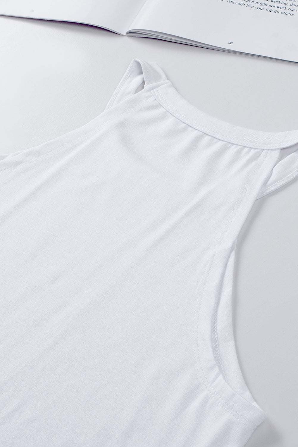 Grey Solid Color Crew Neck Tank Top