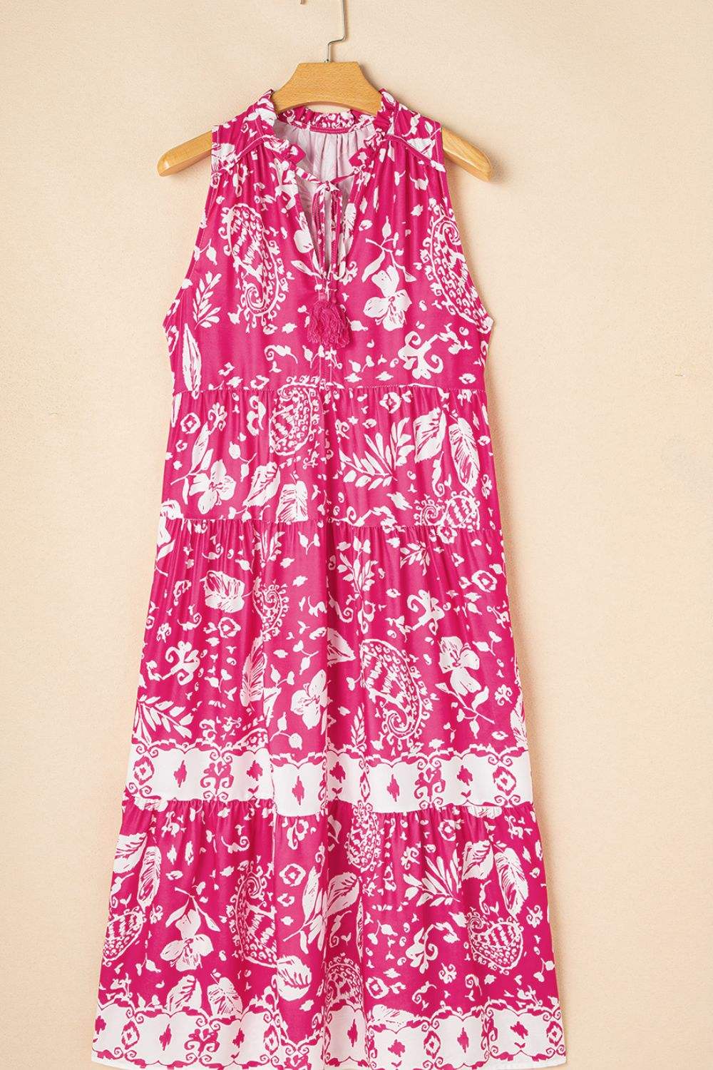 Boho Floral Dress - Side Profile View Highlighting Midi Length and Silhouette