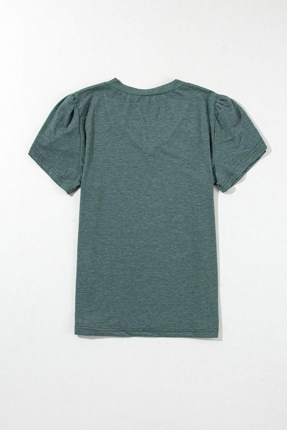 White background Mist Green Petal Sleeve V-Neck T-Shirt Back