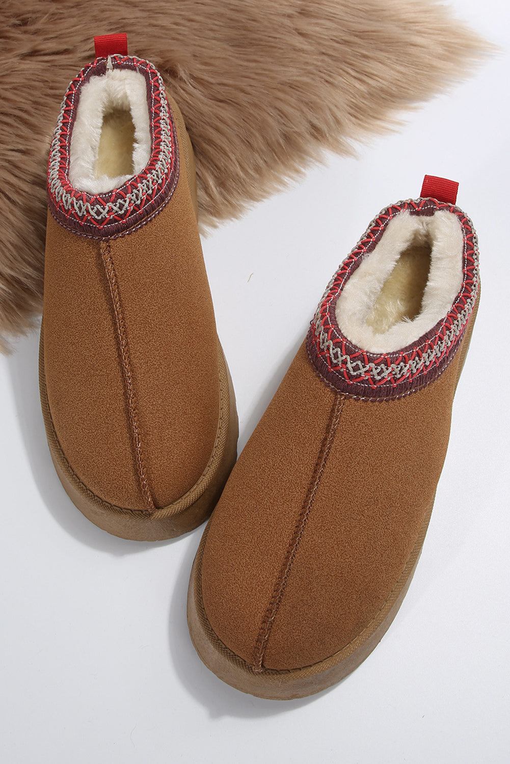 Brown Contrast Print Suede Plush Lined Snow Boots