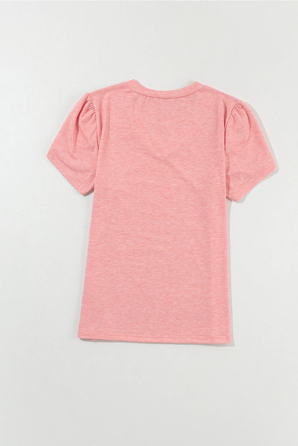 Rose tan petal sleeve V-neck t-shirt with soft fabric and relaxed fit.
