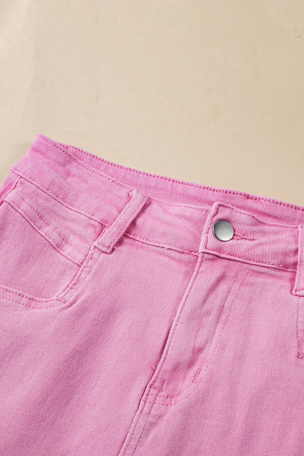 pink denim shorts Close Up