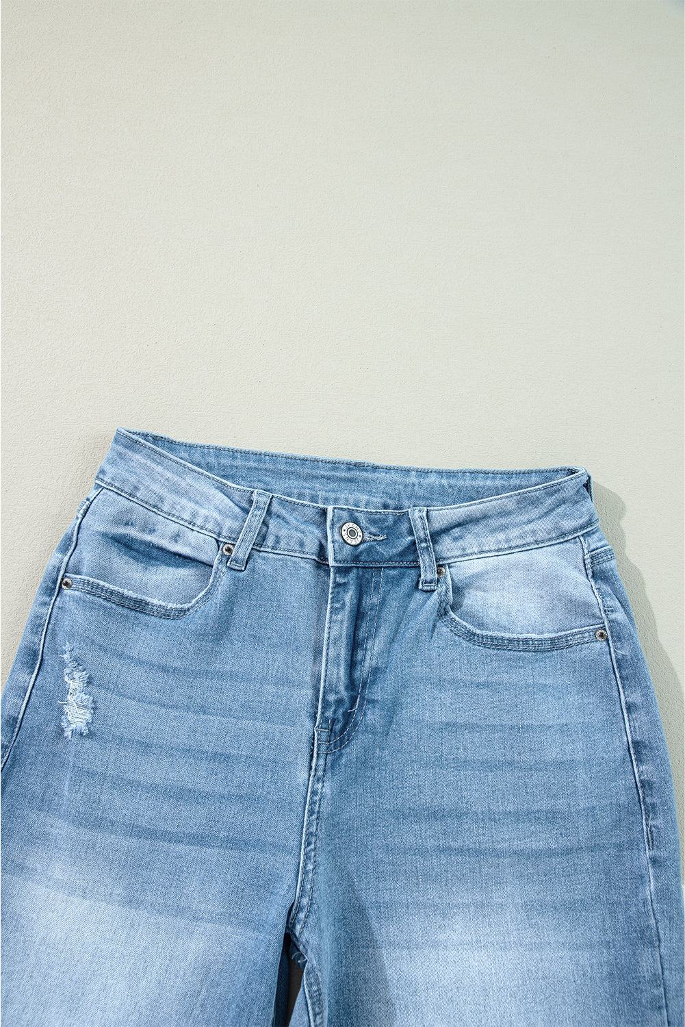High rise slit leg jeans - product detail showing quality construction