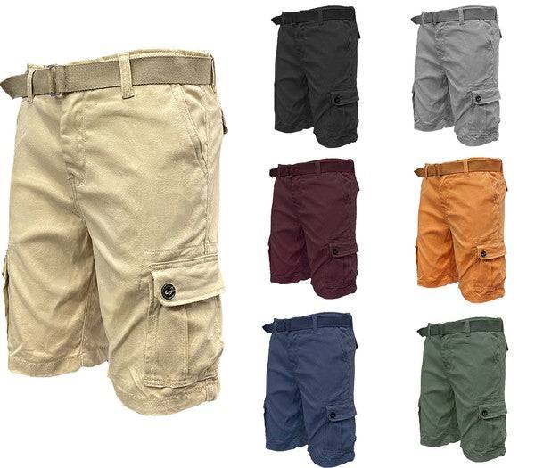 Weiv Mens Belted Cargo Shorts with Pockets
