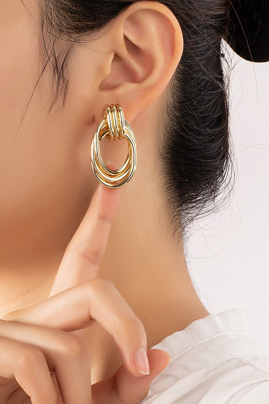 Gold plated knot detail earrings and hoops trio set