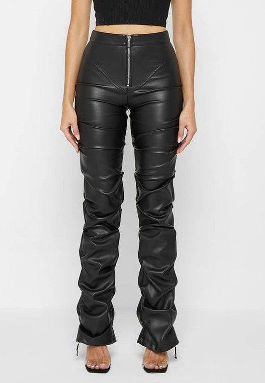 High Waist PU Leather Pants - Skinny Fit Style with Front Zipper
