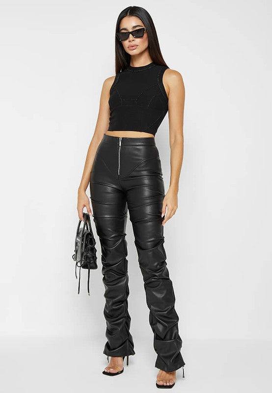 High Waist PU Leather Pants - Skinny Fit Style with Front Zipper
