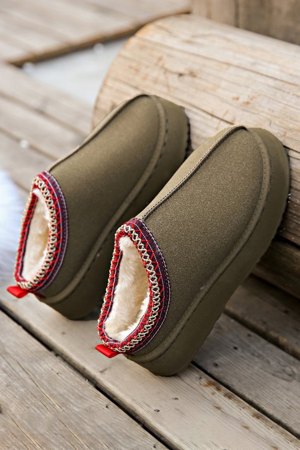 Sage Contrast Print Suede Plush Lined Snow Boots