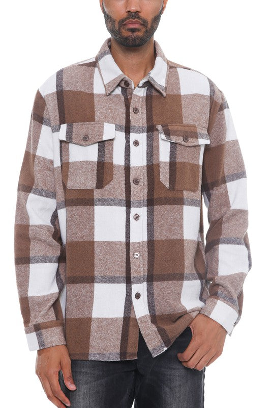 Veste-chemise en flanelle douce à carreaux pour homme