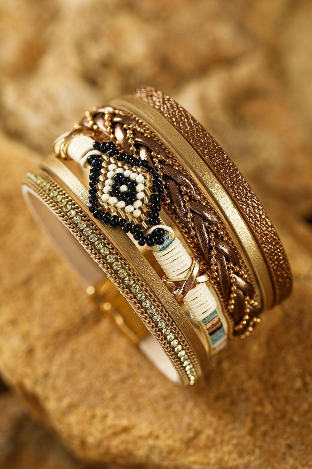 Bracelet à boucle magnétique avec perles en strass multicolores