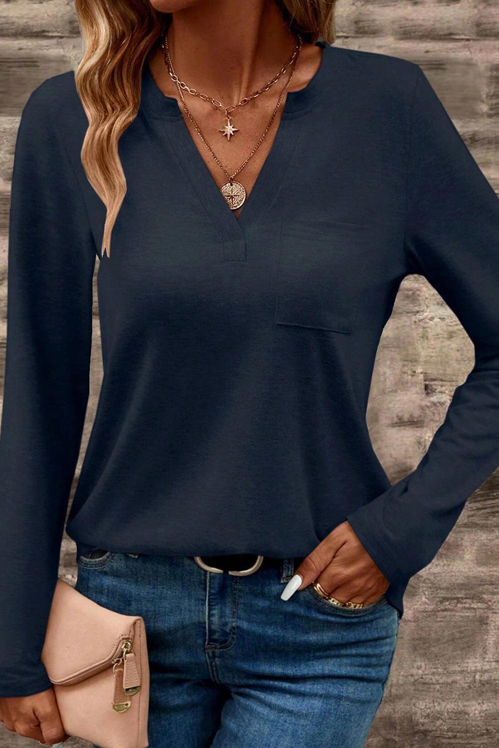 Sassy stand to dirty blue V-neck t-shirt