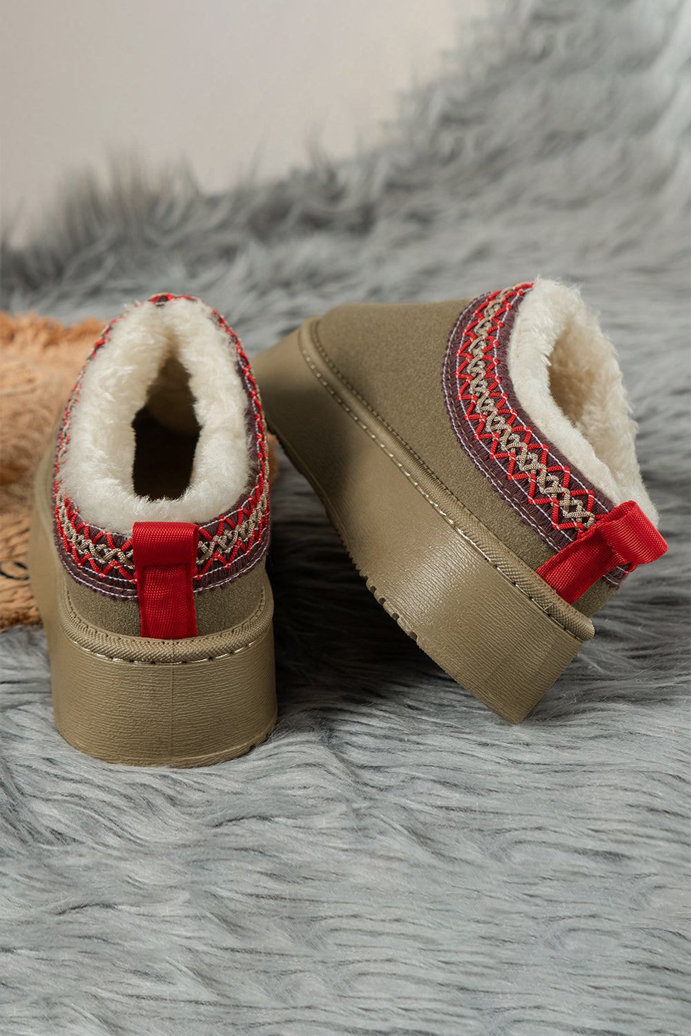 Sage Contrast Print Suede Plush Lined Snow Boots