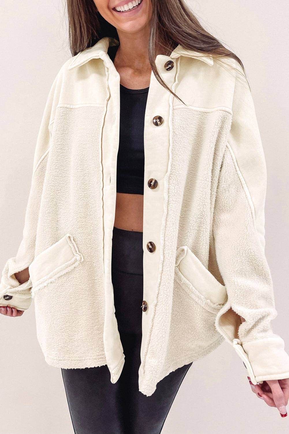 Stitching Pocket Raw Hem Shacket