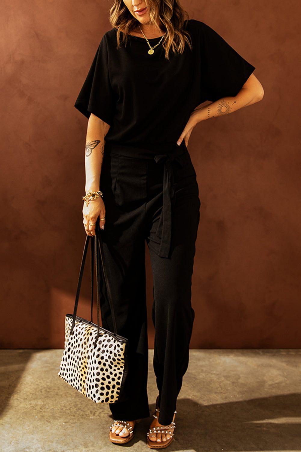Glam Belted Wide Leg Jumpsuit