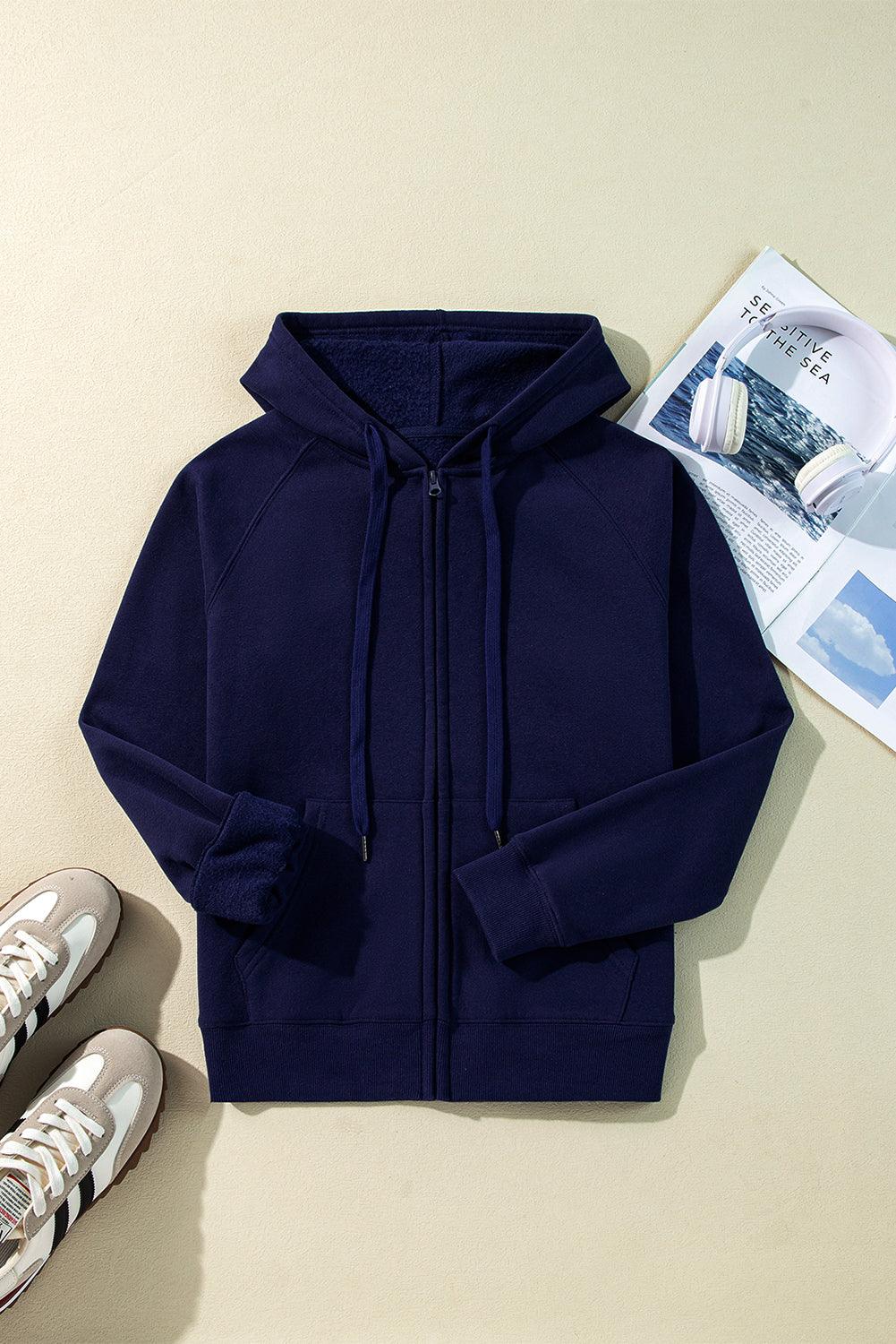 Light Grey Solid Color Fleece Lined Zip