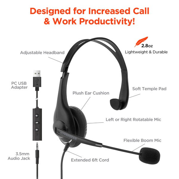Casque filaire professionnel HyperGear V100 Office