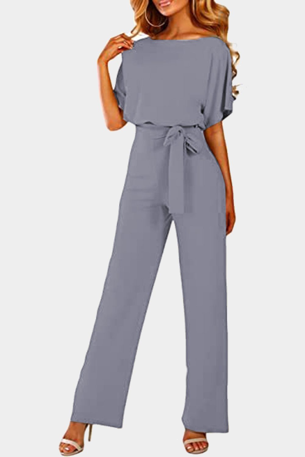 Glam Belted Wide Leg Jumpsuit