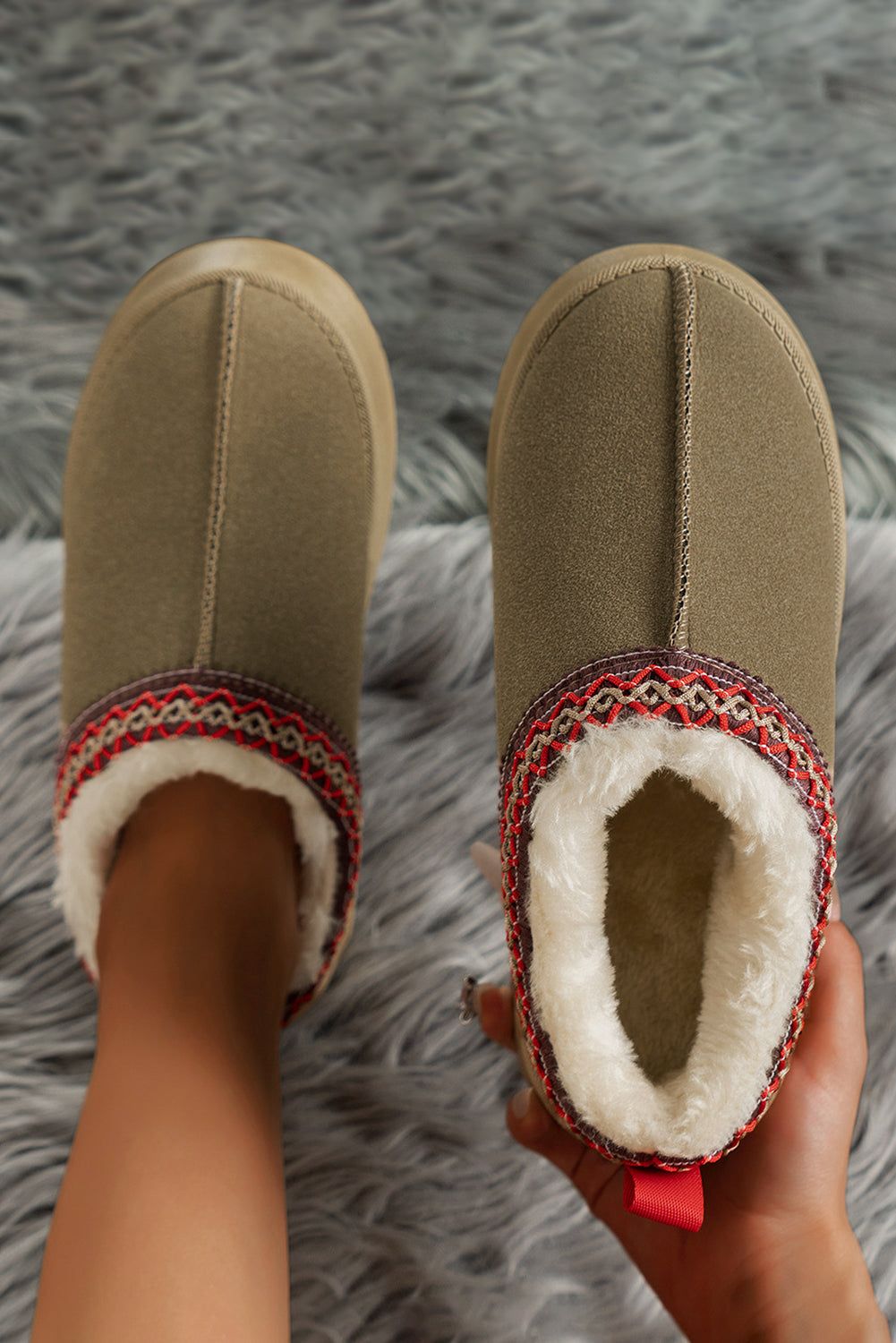Sage Contrast Print Suede Plush Lined Snow Boots