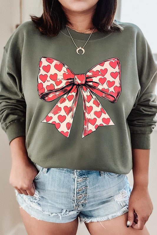 Sweat-shirt en molleton graphique avec nœud et cœur