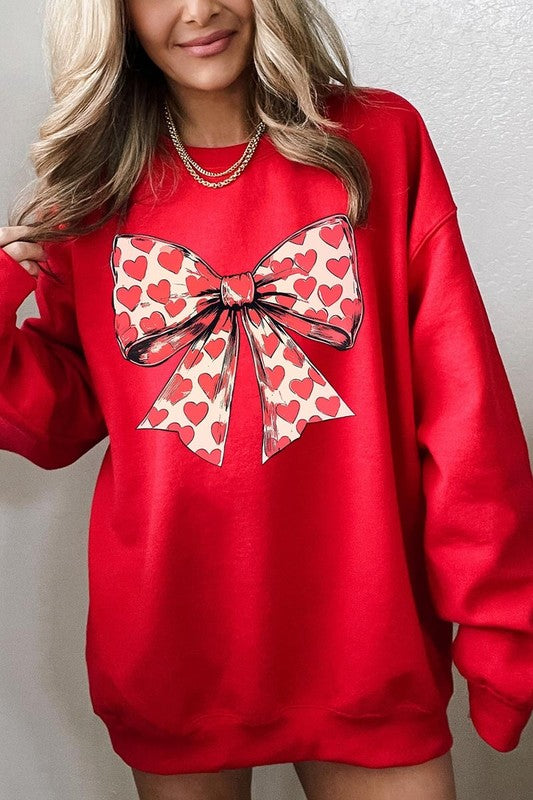 Sweat-shirt en molleton graphique avec nœud et cœur