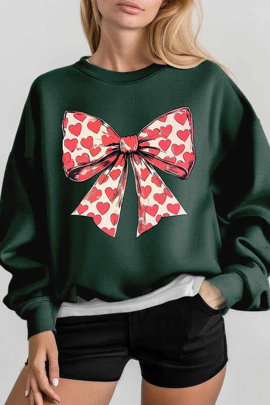Sweat-shirt en molleton graphique avec nœud et cœur