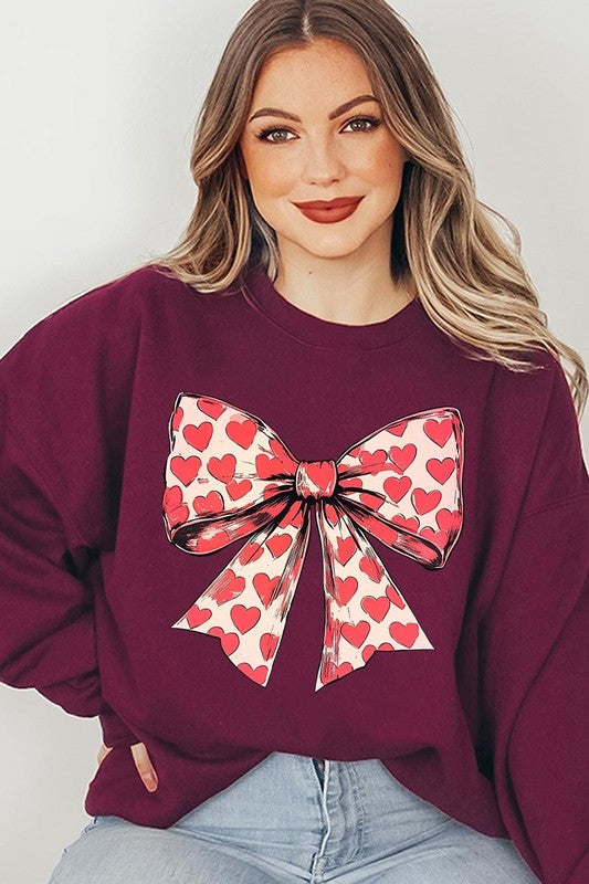Sweat-shirt en molleton graphique avec nœud et cœur