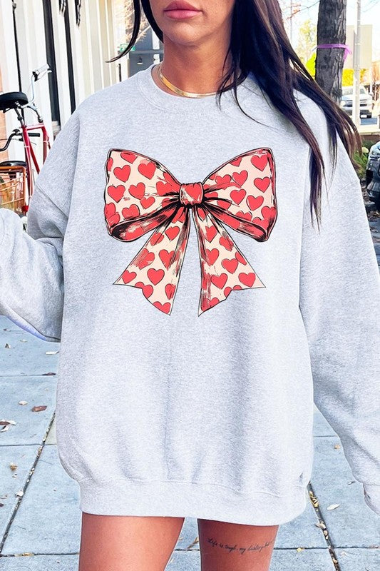 Sweat-shirt en molleton graphique avec nœud et cœur
