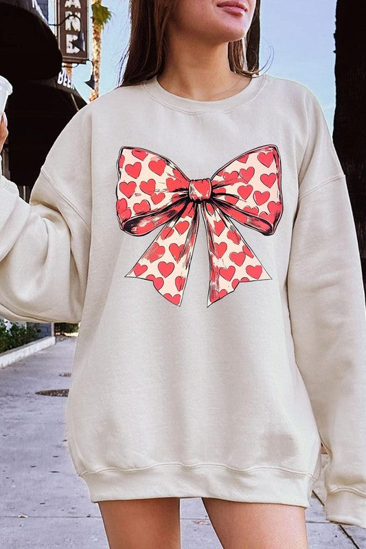 Sweat-shirt en molleton graphique avec nœud et cœur