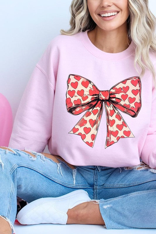 Sweat-shirt en molleton graphique avec nœud et cœur