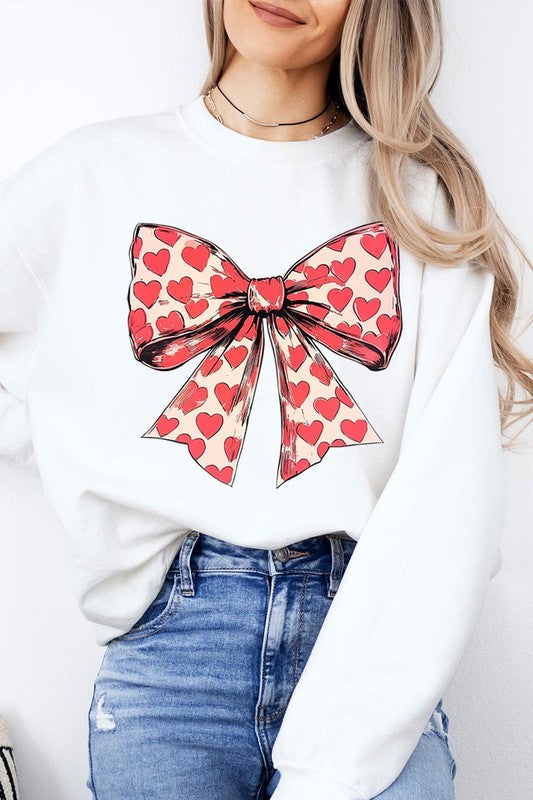 Sweat-shirt en molleton graphique avec nœud et cœur