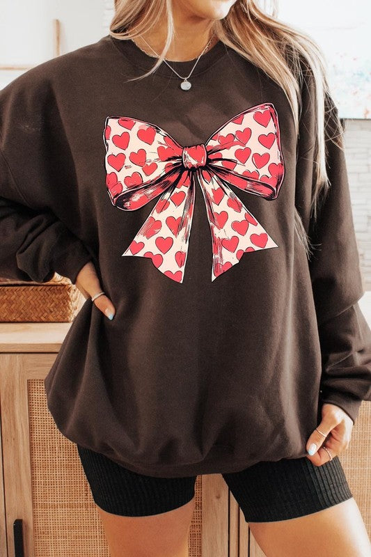 Sweat-shirt en molleton graphique avec nœud et cœur
