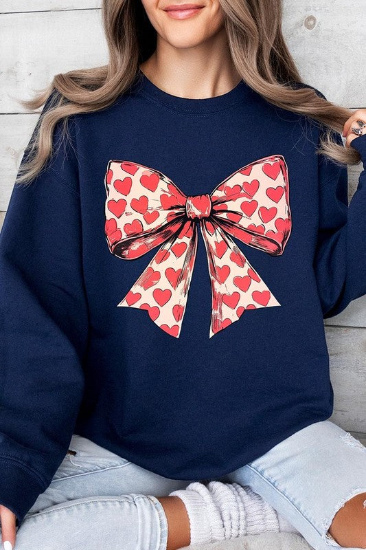 Sweat-shirt en molleton graphique avec nœud et cœur