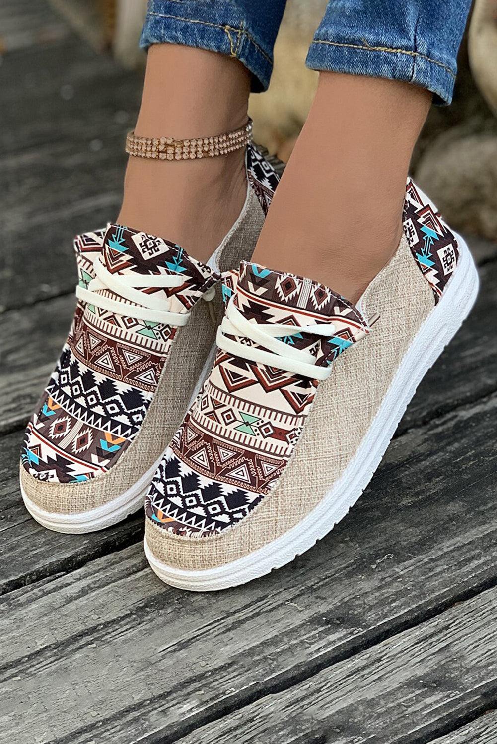 Ashleigh Blue Vintage Aztec Patchwork Lace-up Decor Flat Shoes