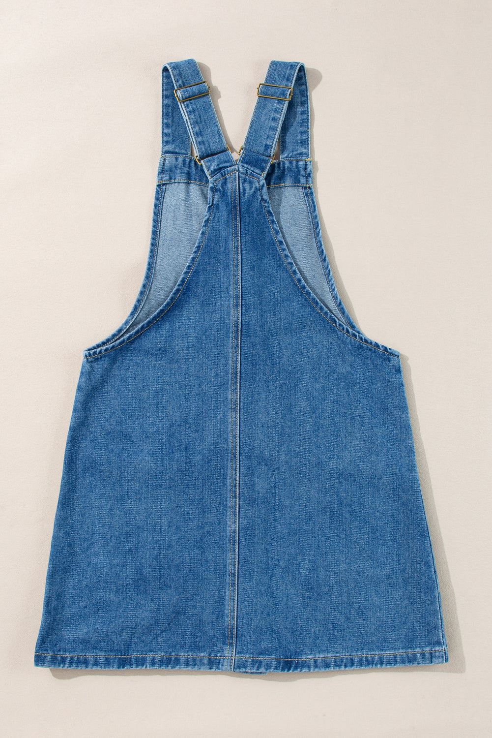 Dusk Blue Wide Strap Button Front Pocketed Denim Mini Dress, modern style with wide straps and front pockets.