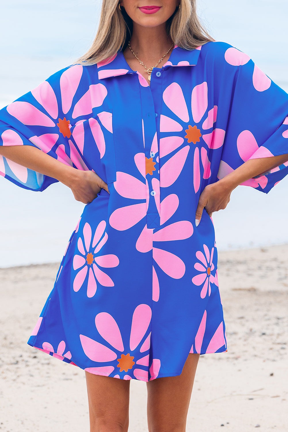 Blue Summer Floral Print Romper