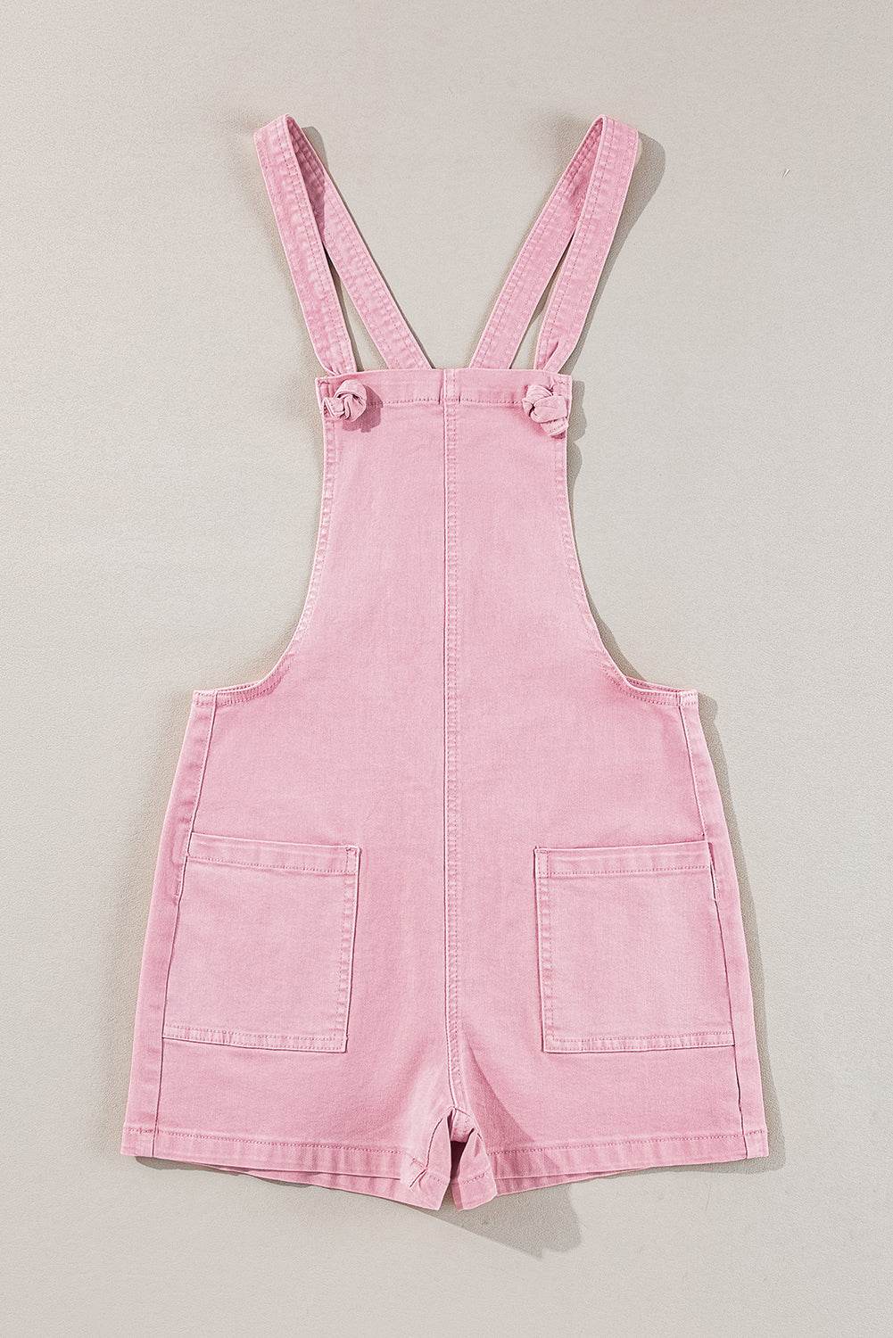 Pink Knot Strap Denim Romper with Pockets – Summer Casual Outfit