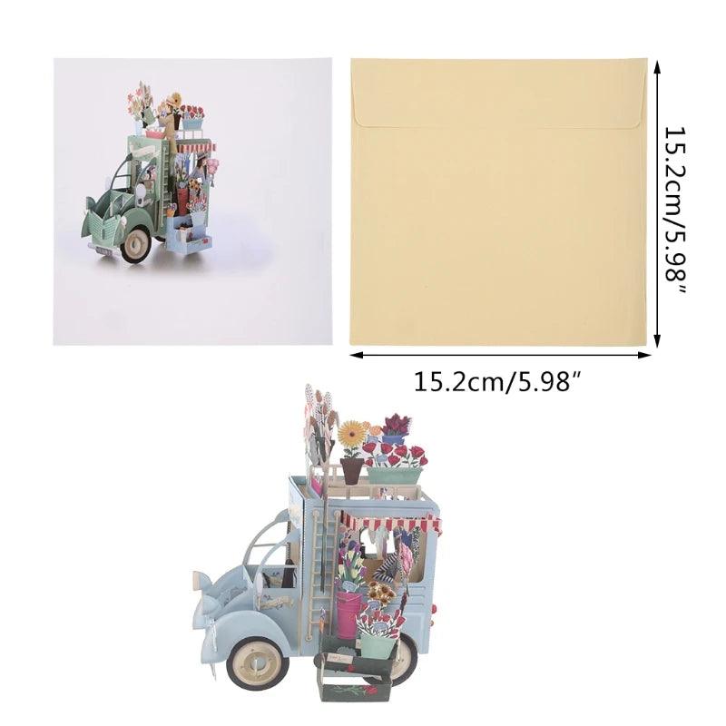 3D pop-up greeting card with envelope, showcasing a detailed floral design and vibrant colors, ideal for special occasions.