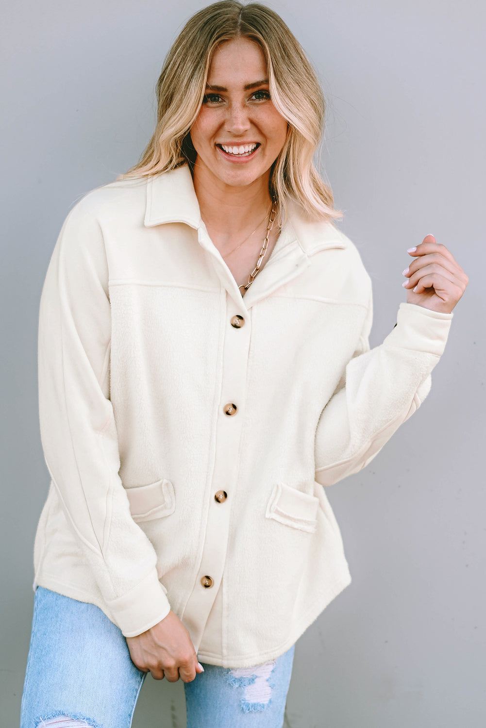 Stitching Pocket Raw Hem Shacket
