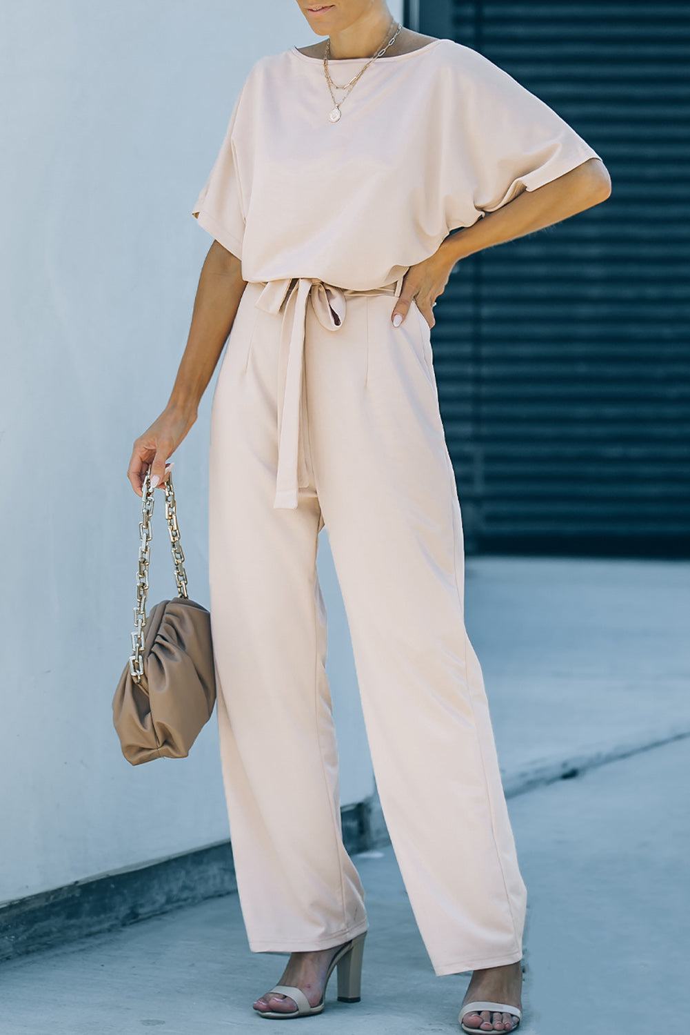 Glam Belted Wide Leg Jumpsuit