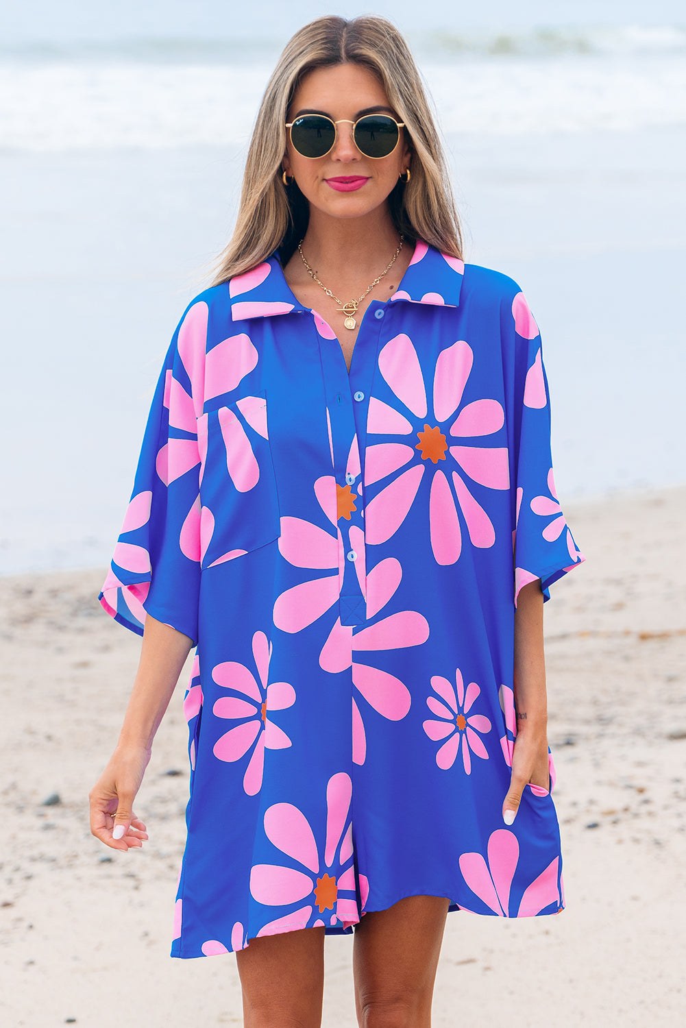 Blue Summer Floral Print Romper
