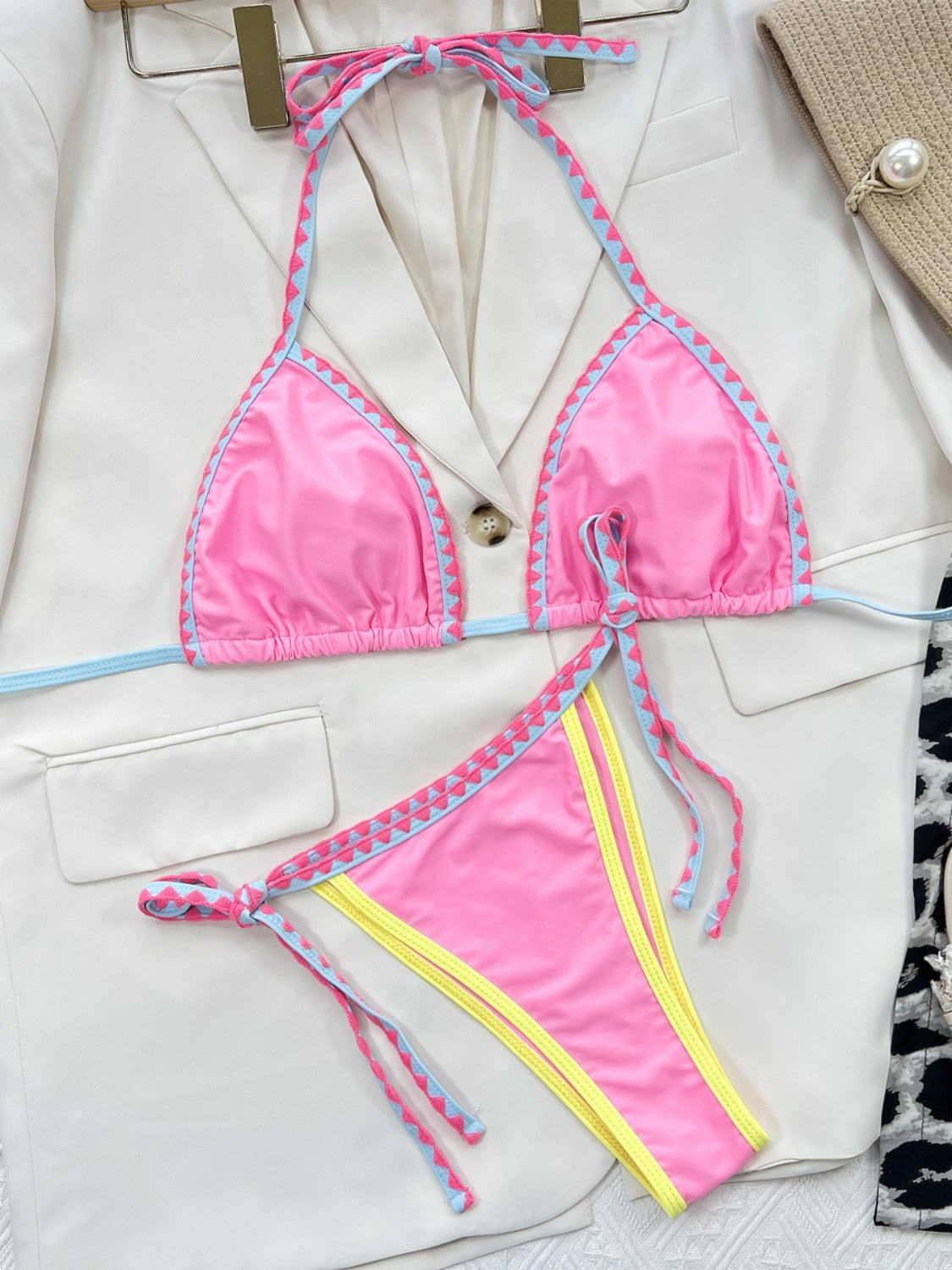 Contrast Trim Bikini Flat Pink