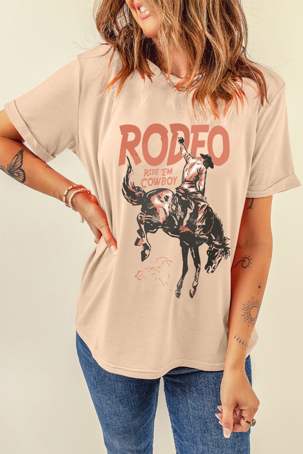 White Rodeo Cowboy Graphic Crewneck T-Shirt with Vintage Western Print