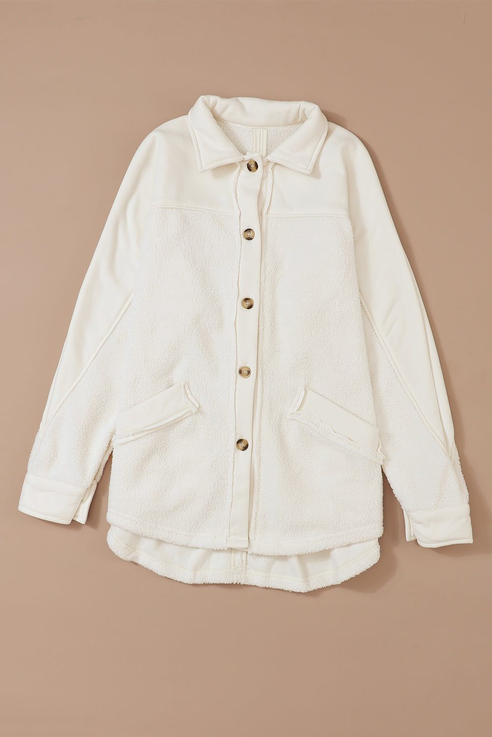 Stitching Pocket Raw Hem Shacket