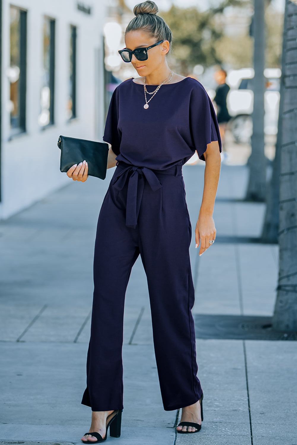 Glam Belted Wide Leg Jumpsuit