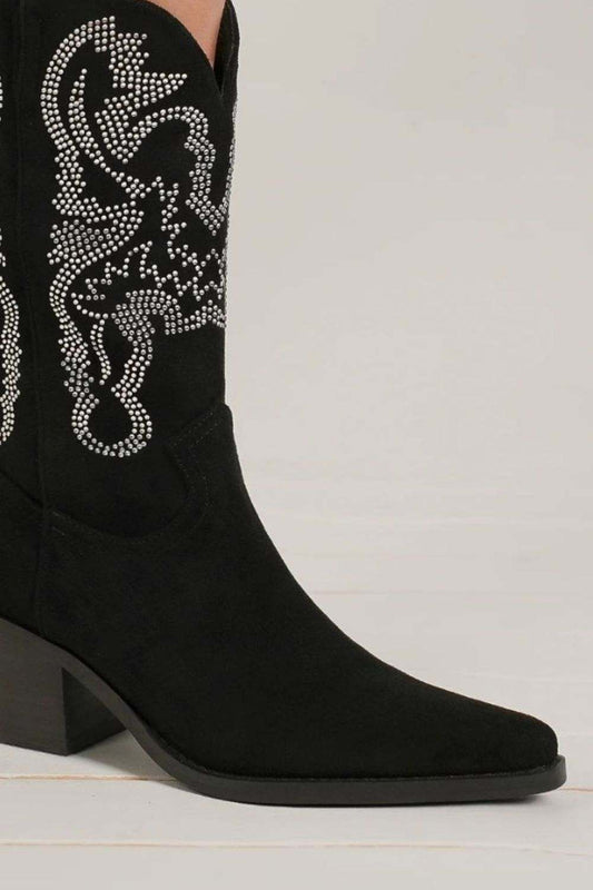 Beast Fashion Rhinestone Detail Upper with Pointy Toe Boots Mid Calf