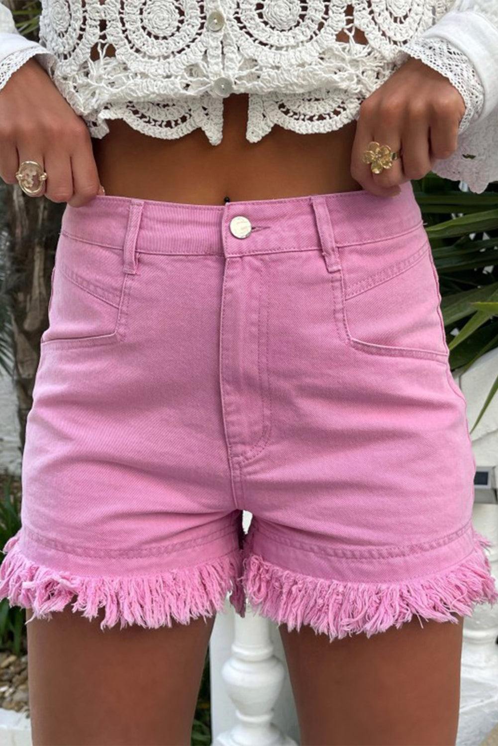 pink denim shorts
