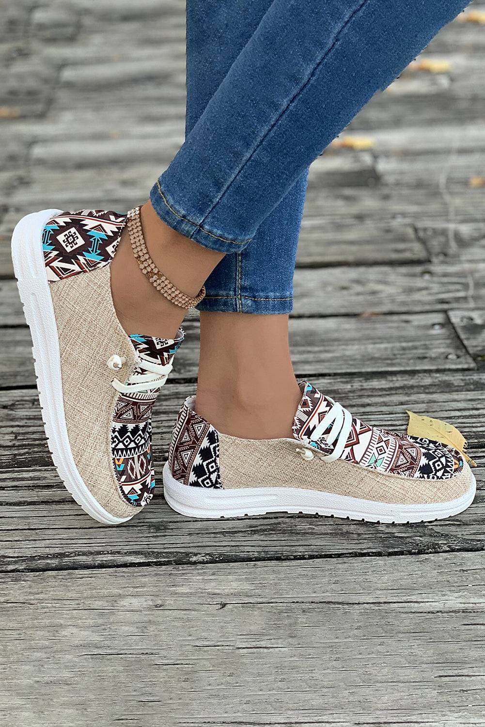 Ashleigh Blue Vintage Aztec Patchwork Lace-up Decor Flat Shoes