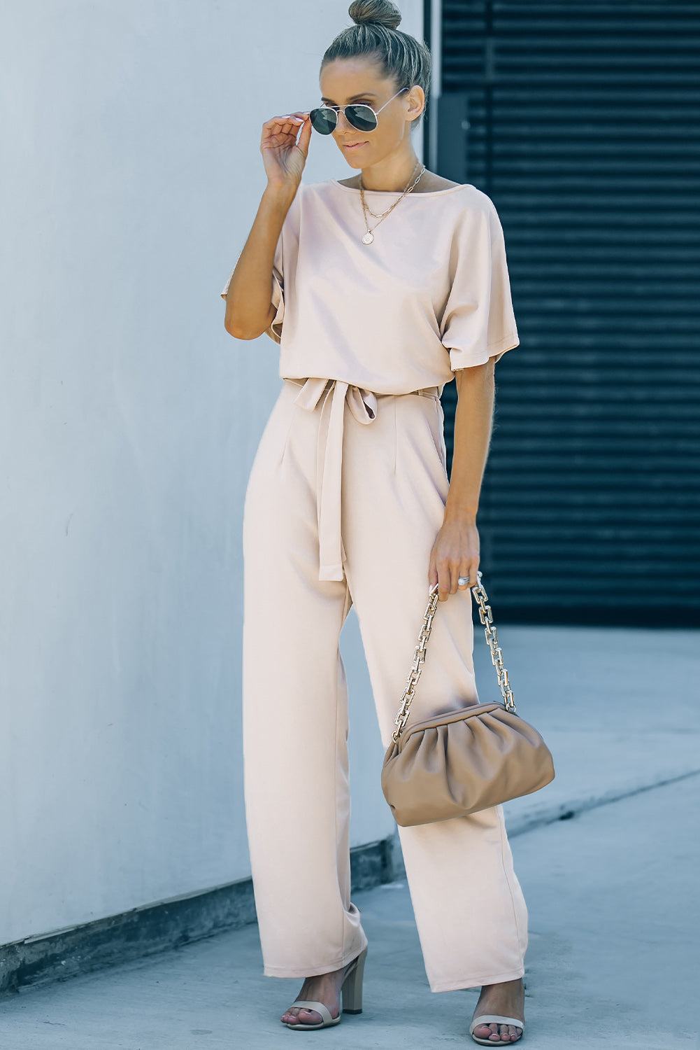 Glam Belted Wide Leg Jumpsuit